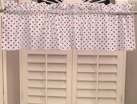 Cotton Window Valance Polka Dots Print 58 Inch Wide / Small Dots Red on White
