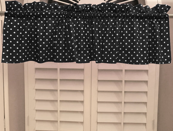 Cotton Window Valance Polka Dots Print 58 Inch Wide / Small Dots White on Black