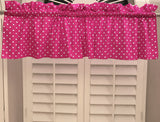 Cotton Window Valance Polka Dots Print 58 Inch Wide / Small Dots - White on Fuchsia