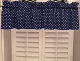 Cotton Window Valance Polka Dots Print 58 Inch Wide / Small Dots - White on Navy
