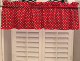 Cotton Window Valance Polka Dots Print 58 Inch Wide / Small Dots - White on Red