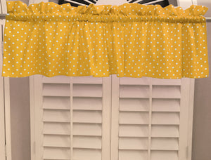 Cotton Window Valance Polka Dots Print 58 Inch Wide / Small Dots White on Yellow
