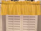 Cotton Window Valance Polka Dots Print 58 Inch Wide / Small Dots - White on Yellow