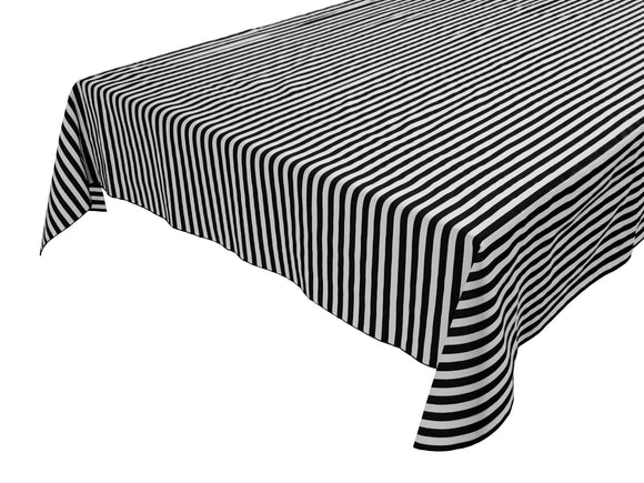 Cotton Tablecloth Stripes Print / Half Inch Wide Stripe Black and White