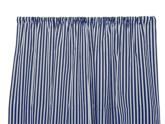 Cotton Curtain Stripe Print 58 Inch Wide / Half Inch Stripe Navy and White