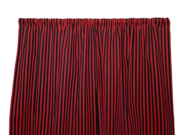 Cotton Curtain Stripe Print 58 Inch Wide / Half Inch Stripe Red and Black