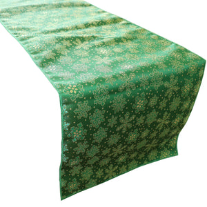 Brocade Table Runner Christmas Holiday Collection Glittery Snowflake Green