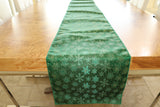 Brocade Table Runner Christmas Holiday Collection Glittery Snowflake Green