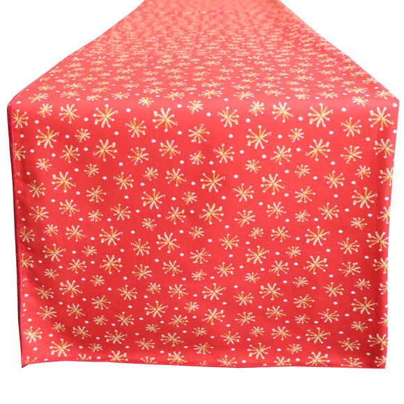 100% Cotton Table Runner Christmas / Event Decoration Holiday Sparks on Red