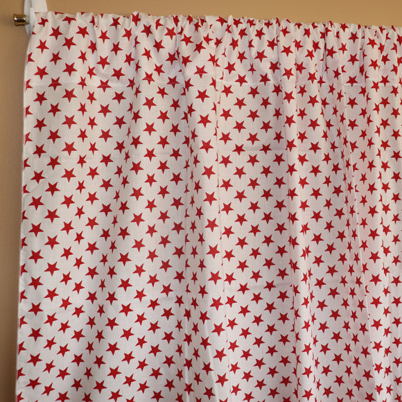 Cotton Curtain Stars Print 58 Inch Wide Red on White