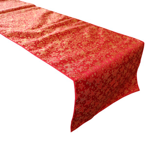Brocade Table Runner Christmas Holiday Collection Glittery Stars Red
