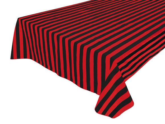 Cotton Tablecloth Stripes Print / 1 Inch Wide Stripe Red and Black