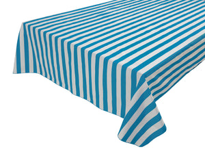 Cotton Tablecloth Stripes Print / 1 Inch Wide Stripe Turquoise