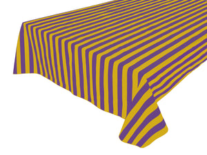 Cotton Tablecloth Stripes Print / 1 Inch Wide Stripe Yellow and Purple
