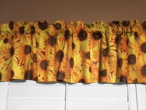 Cotton Window Valance Floral Print 58 Inch Wide Sunflowers Allover