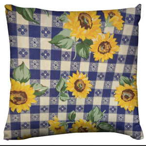Cotton Sunflower Tavern Checkerboard Print Floral Decorative Throw Pillow/Sham Cushion Cover Blue