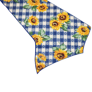 Cotton Print Table Runner Floral Sunflower Tavern Check - Blue
