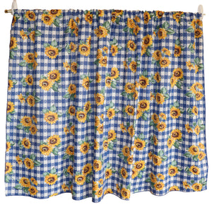 Cotton Curtain Floral Print 58 Inch Wide Sunflower Tavern Checkered - Blue