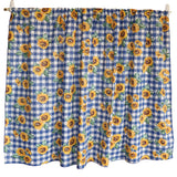 Cotton Curtain Floral Print 58 Inch Wide Sunflower Tavern Checkered Blue