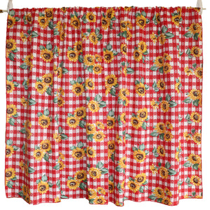 Cotton Curtain Floral Print 58 Inch Wide Sunflower Tavern Checkered - Red
