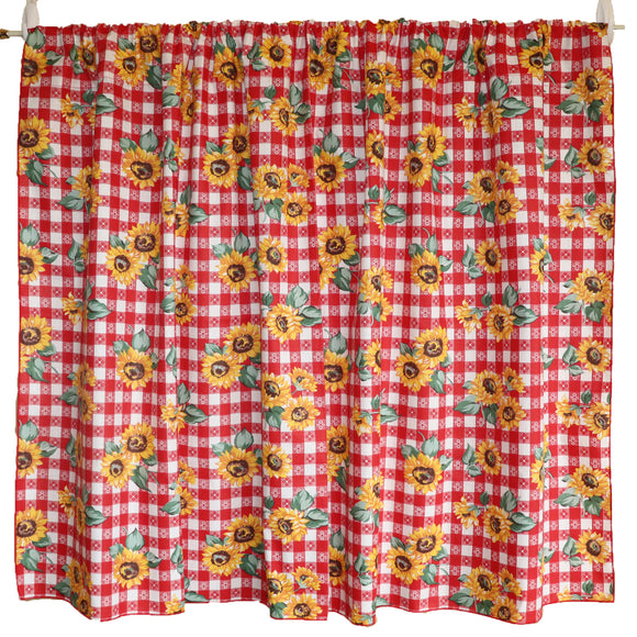 Cotton Curtain Floral Print 58 Inch Wide Sunflower Tavern Checkered Red