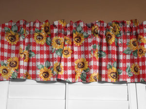 Cotton Window Valance Floral Print 58 Inch Wide Sunflower Tavern Check - Red