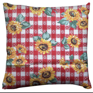 Cotton Sunflower Tavern Checkerboard Print Floral Decorative Throw Pillow/Sham Cushion Cover Red