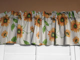 Cotton Window Valance Floral Print 58 Inch Wide Sunflowers on White