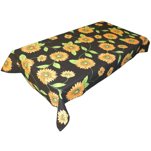 Cotton Tablecloth Floral Print Sunflowers on Black