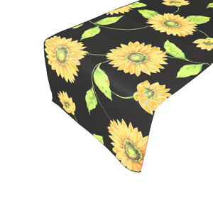 Cotton Print Table Runner Floral Sunflowers on Black