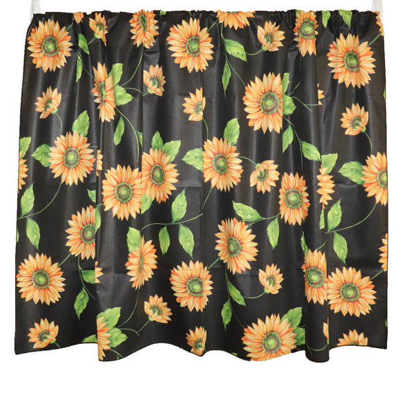 Cotton Curtain Floral Print 58 Inch Wide Sunflowers on Black