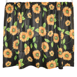 Cotton Curtain Floral Print 58 Inch Wide - Sunflowers on Black