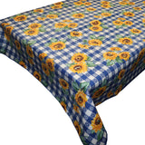 Cotton Tablecloth Floral Print Sunflowers on Tavern Check Blue