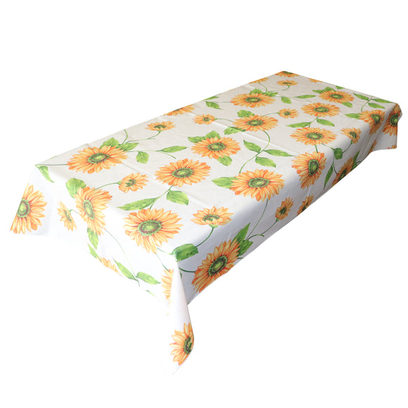 Cotton Tablecloth Floral Print Sunflowers on White