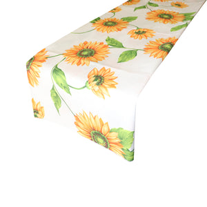 Cotton Print Table Runner Floral Sunflowers on White