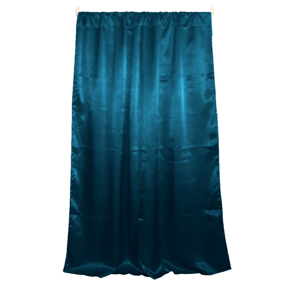 Shiny Satin Solid Single Curtain Panel Drapery 58 Inch Wide Teal