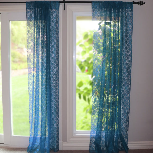 Floral Lace Window Curtain 58 Inch Wide Teal