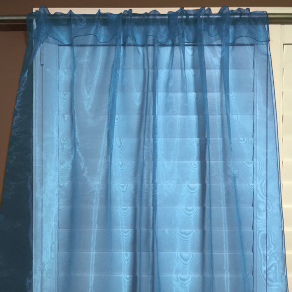 Sheer Tinted Organza Solid Single Curtain Panel 58 Inch Wide Teal Blue