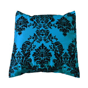 Flocked Damask Decorative Throw Pillow/Sham Cushion Cover Black on Teal