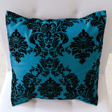 Flocked Damask Decorative Throw Pillow/Sham Cushion Cover Black on Teal