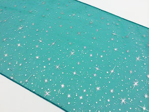 Light Weight Sheer Organza with Silver Stars Decorative Table Runner Teal