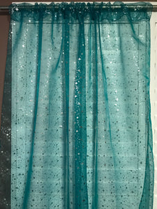 Silver Stars on Sheer Tinted Organza Solid Single Curtain Panel 58 Inch Wide Teal