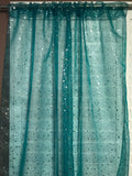 Silver Stars on Sheer Tinted Organza Solid Single Curtain Panel 58 Inch Wide - Teal