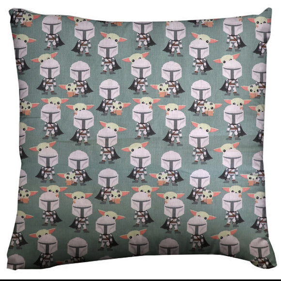 Star Wars Themed Decorative Throw Pillow/Sham Cushion Cover The Mandalorian Mando and Grogu Green