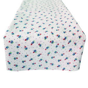 Cotton Print Table Runner Floral Tiny Flower Dots Blue