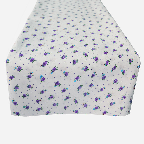 Cotton Print Table Runner Floral Tiny Flower Dots Purple