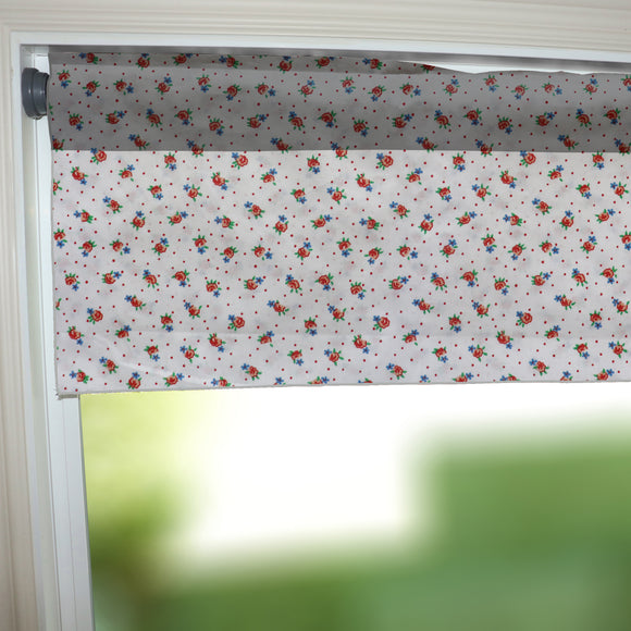 Cotton Window Valance Floral Print 58 Inch Wide Tiny Flower Dots Red