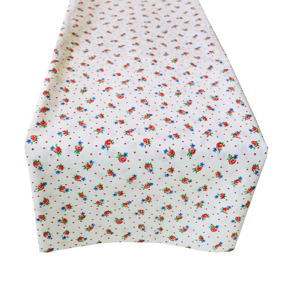 Cotton Print Table Runner Floral Tiny Flower Dots Red