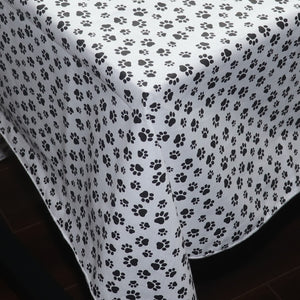 Cotton Tablecloth Animal Print Tiny Paw Prints Black on White