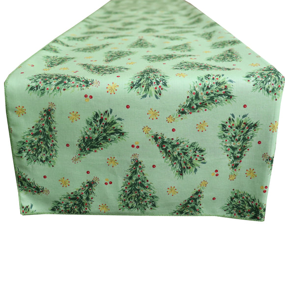 100% Cotton Table Runner Christmas / Event Decoration Christmas Trees on Green